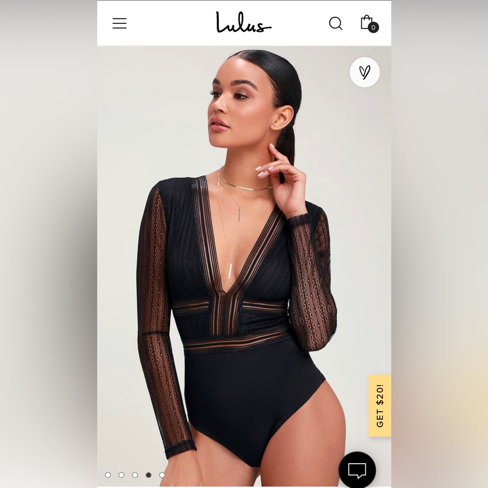 Lulu’s black sheer lace long sleeve bodysuit